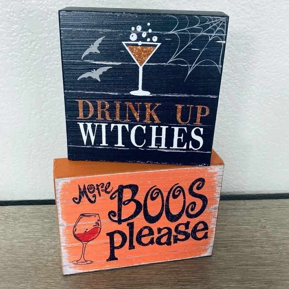 Halloween Farmhouse Boos Please Witch Wine Lover Wood Decor Signs Lot